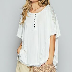 POL Ivory Floral Crochet Semi Sheer Loose Fit Top